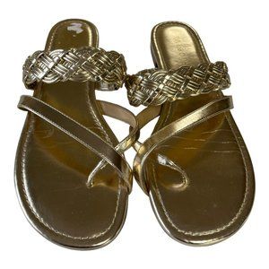 Talbots gold metallic slip on flats sandals braided strap sz 9 womens